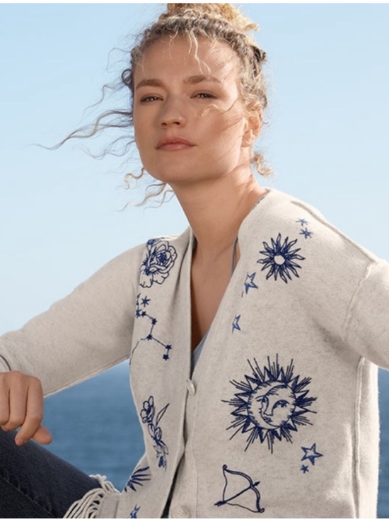 Johnny Was Sweaters - Johnny Was Bijoux Fridge Wool Cashmere  Zodiac Astrology Cardigan Sweater sz S